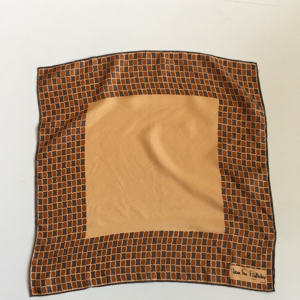 Diane Von Furstenberg Brown and Tan Geometric Silk Scarf